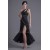 Sheath/Column One-Shoulder Beaded Long Black Chiffon Prom Evening Formal Dresses ED011389