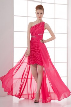 High Low One-Shoulder Beaded Chiffon Prom Evening Formal Dresses ED011391