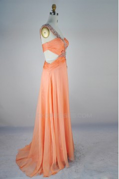 A-Line One-Shoulder Beaded Long Chiffon Prom Evening Formal Dresses ED011405