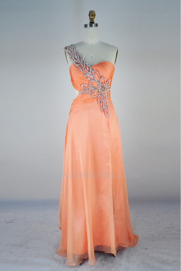 A-Line One-Shoulder Beaded Long Chiffon Prom Evening Formal Dresses ED011405