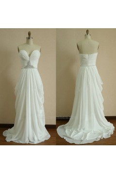 Sheath/Column Sweetheart Beaded Long White Chiffon Prom Evening Formal Dresses ED011420
