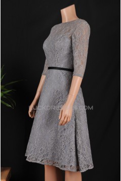 A-Line Bateau Short Grey Lace Prom Evening Formal Dresses ED011453