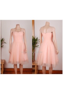 A-Line Straps Short Pink Tulle Prom Evening Formal Dresses ED011456