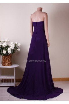 A-Line Strapless Long Purple Chiffon Prom Evening Bridesmaid Dresses ED011457