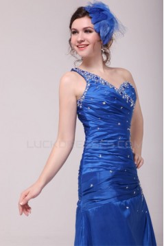 One-Shoulder Long Blue Beaded Prom Evening Formal Party Dresses ED010146