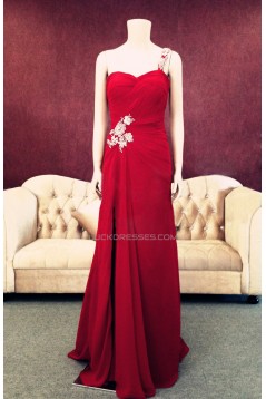 Sheath One-Shoulder Long Red Chiffon Prom Evening Formal Dresses ED011462