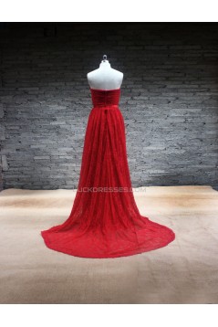 Sheath/Column Sweetheart Long Red Lace Prom Evening Formal Dresses ED011467