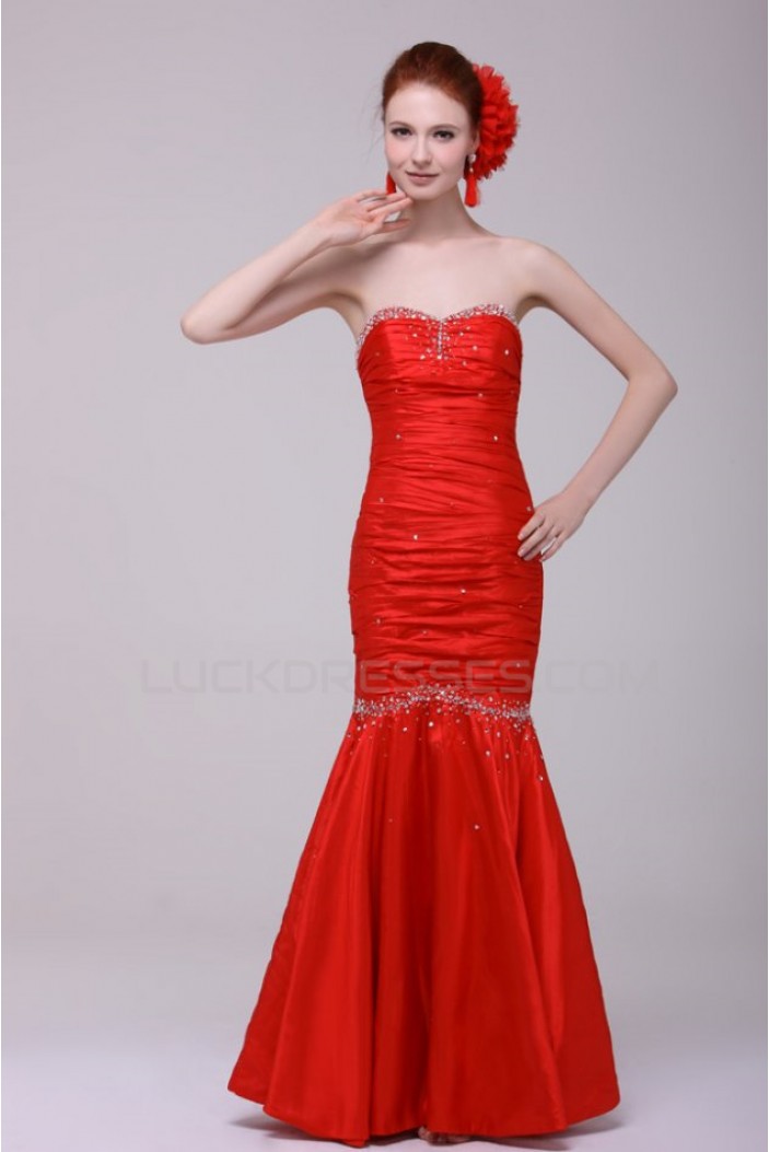 Trumpet/Mermaid Sweetheart Long Red Beaded Prom Evening Formal Party Dresses ED010147