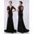 Trumpet/Mermaid Short Sleeve Beaded Applique Long Black Prom Evening Formal Dresses ED011474