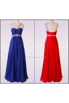 A-Line One-Shoulder Beaded Long Chiffon Prom Evening Formal Dresses ED011479
