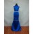 Trumpet/Mermaid Cap-Sleeve Bateau Beaded Long Blue Satin Prom Evening Formal Dresses ED011487