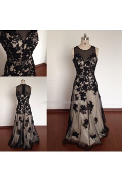 A-Line Jewel Long Black Prom Evening Formal Dresses ED011499