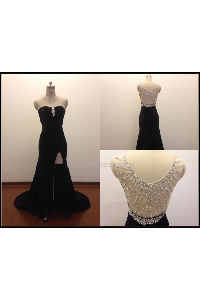 Beaded Long Black Chiffon Prom Evening Formal Dresses ED011504