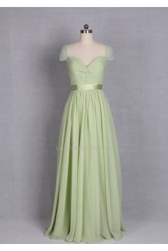 A-Line Beaded Cap-Sleeve Long Chiffon Prom Evening Formal Dresses ED011521