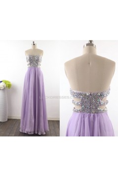 A-Line Strapless Long Beaded Sequin and Chiffon Prom Evening Formal Dresses ED011530
