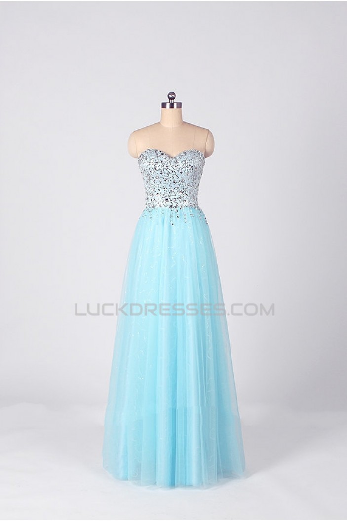 A-Line Sweetheart Beaded Tulle Long Prom Evening Formal Dresses ED011536