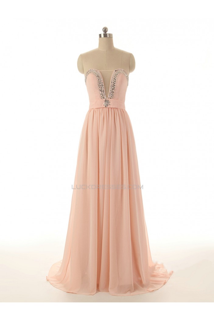 A-Line Beaded Long Chiffon Prom Evening Formal Dresses ED011540