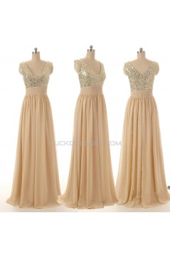 A-Line V-Neck Beaded Sequin Long Chiffon Prom Evening Formal Dresses ED011545