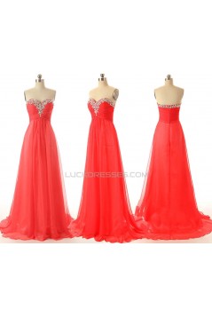 A-Line Sweetheart Beaded Long Red Chiffon Prom Evening Formal Dresses ED011546