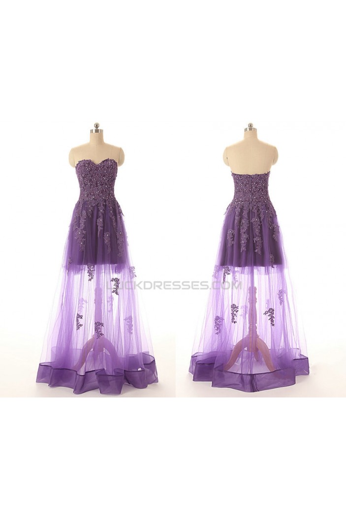 A-Line Sweetheart Long Purple Applique and Tulle Prom Evening Formal Dresses ED011551