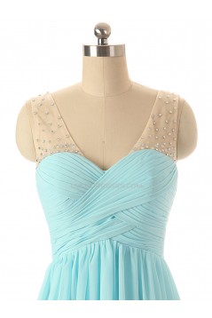 A-Line Beaded Long Blue Chiffon Prom Evening Formal Dresses ED011567