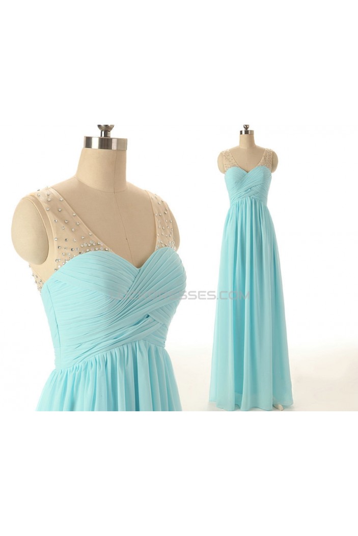 A-Line Beaded Long Blue Chiffon Prom Evening Formal Dresses ED011567