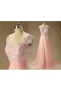 A-Line Beaded Applique and Chiffon Prom Evening Formal Dresses ED011568