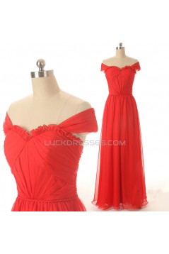 A-Line Off-the-Shoulder Long Red Chiffon Prom Evening Formal Dresses ED011579