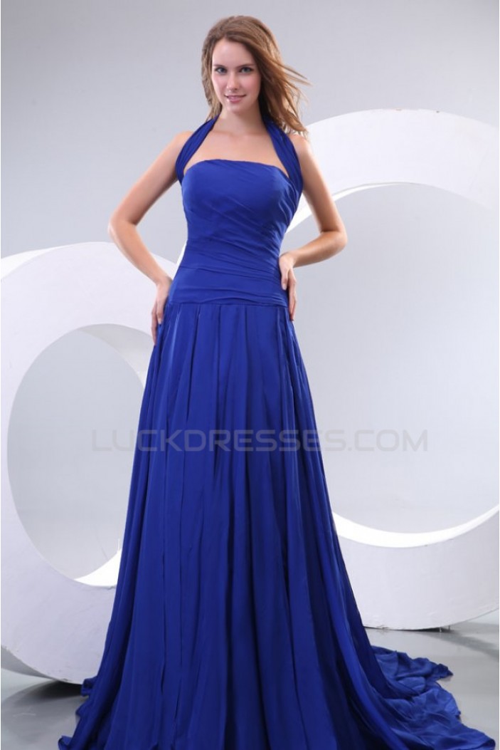 A-Line Halter Long Blue Chiffon Prom Evening Formal Party Dresses ED010159