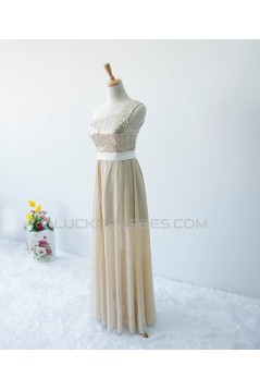 A-Line One-Shoulder Long Sequin and Chiffon Prom Evening Formal Dresses ED011598