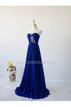 A-Line Sweetheart Beaded Long Blue Chiffon Prom Evening Formal Dresses ED011606