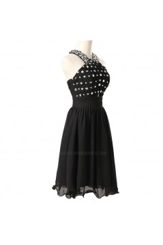 A-Line Beaded Short Black Chiffon Prom Evening Bridesmaid Dresses ED011618