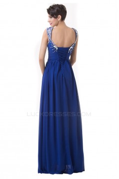 A-Line Beaded Long Blue Chiffon Prom Evening Formal Dresses ED011624