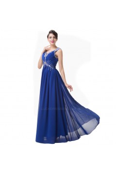 A-Line Beaded Long Blue Chiffon Prom Evening Formal Dresses ED011624