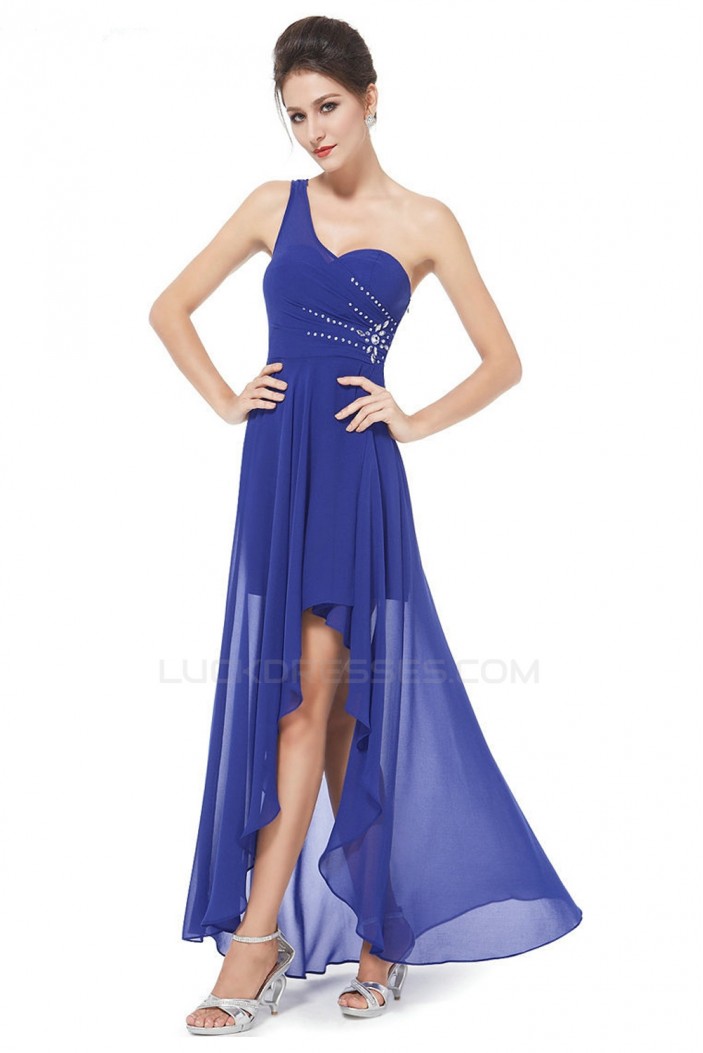 High Low One-Shoulder Beaded Chiffon Prom Evening Bridesmaid Dresses ED011628