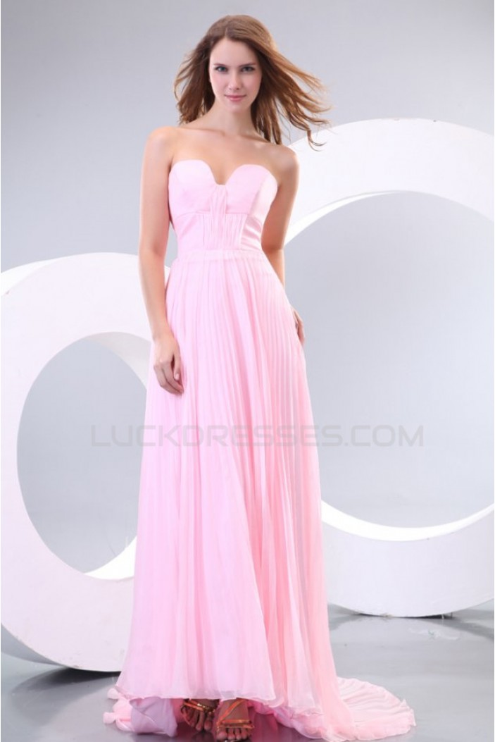 A-Line Sweetheart Pleated Long Pink Chiffon Prom Evening Formal Party Dresses ED010163