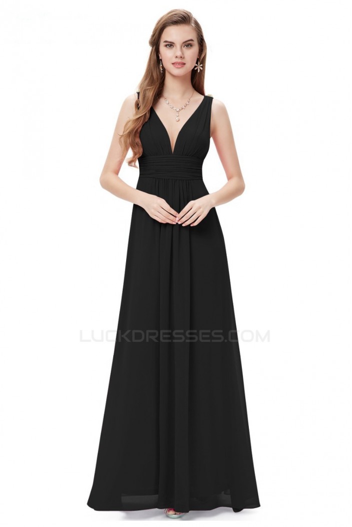 A-Line V-Neck Long Chiffon Prom Evening Formal Bridesmaid Dresses ED011630