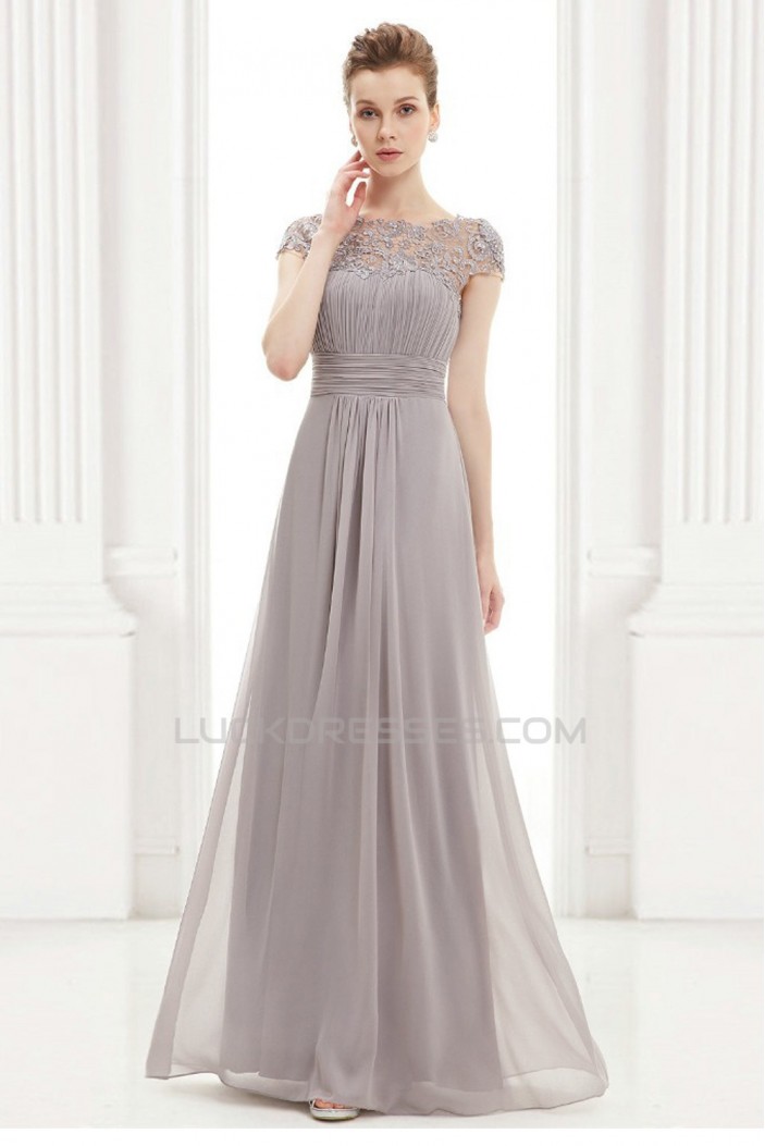 A-Line Cap-Sleeve Lace and Chiffon Long Mother of the Bride Dresses Evening Formal Dresses ED011633