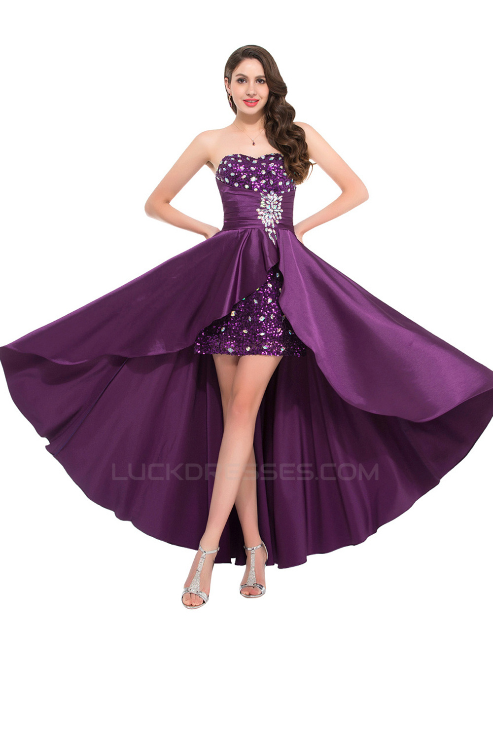 High Low Sweetheart Beaded Sequins Prom Evening Formal Dresses Ed011637