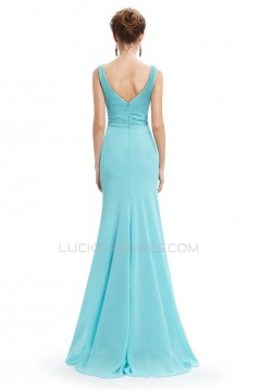 Trumpet/Mermaid Beaded Long Blue Chiffon Prom Evening Formal Dresses ED011640