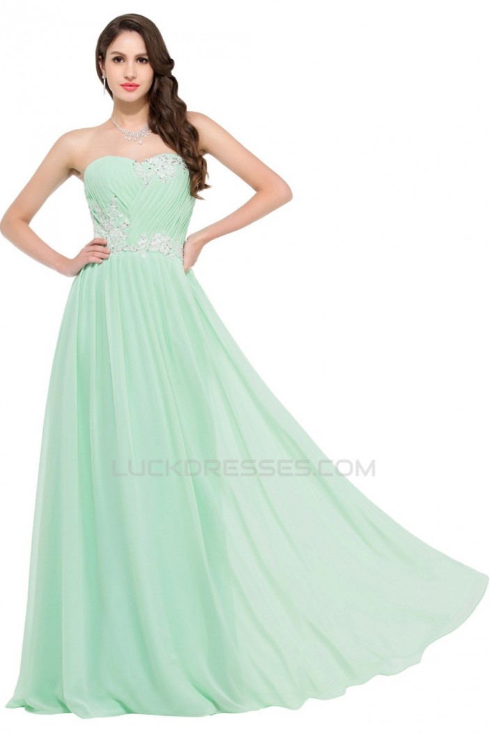 A-Line Sweetheart Beaded Long Pink Chiffon Prom Evening Formal Dresses ED011641
