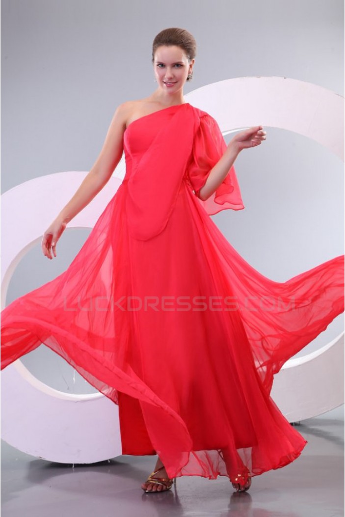 Long Red One-Shoulder Chiffon Prom Evening Formal Party Dresses ED010165