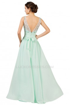 A-Line Bateau Beaded Long Chiffon Prom Evening Formal Dresses ED011654