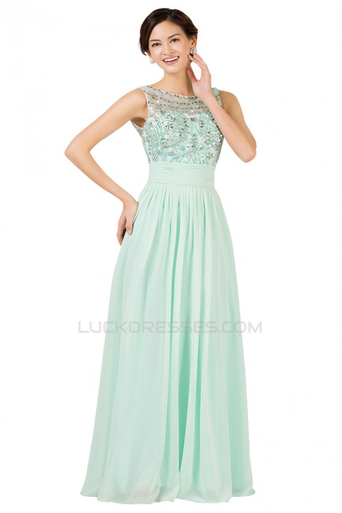 A-Line Bateau Beaded Long Chiffon Prom Evening Formal Dresses ED011654