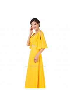 A-Line Beaded Long Yellow Chiffon Prom Evening Formal Dresses ED011655
