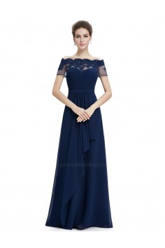 A-Line Off-the-Shoulder Beaded Applique and Chiffon Long Prom Evening Formal Dresses ED011679