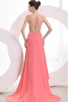 High Low Pink Chiffon Beaded Prom Evening Formal Party Dresses ED010177