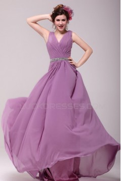 A-Line V-Neck Beaded Long Chiffon Prom Evening Formal Party Dresses ED010185