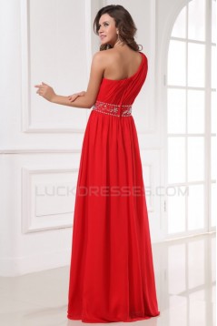 A-Line One-Shoulder Beaded Long Red Chiffon Prom Evening Formal Party Dresses ED010203
