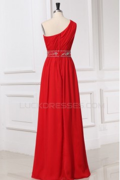 A-Line One-Shoulder Beaded Long Red Chiffon Prom Evening Formal Party Dresses ED010203